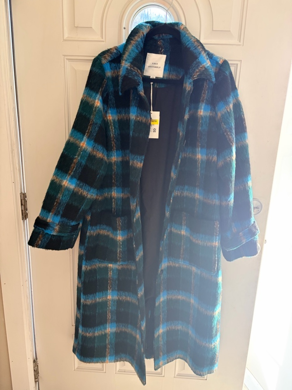 Blue & Black Plaid Trench Coat by Free Assembly